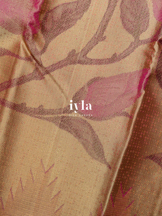 The Trumpet Lily Enchantment Kanjeeevaram in Gold Beige
