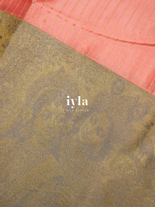 The Vrindhavan Leela Kanjeevaram in Salmon Pink