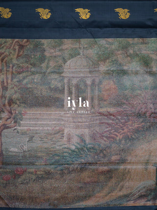 The Peacocks of Vrindavan Kanjeevaram in Prussian Blue