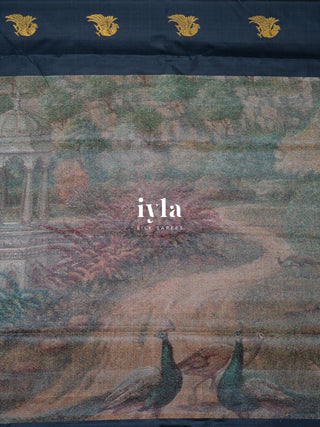 The Peacocks of Vrindavan Kanjeevaram in Prussian Blue