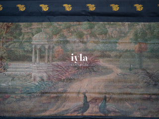 The Peacocks of Vrindavan Kanjeevaram in Prussian Blue