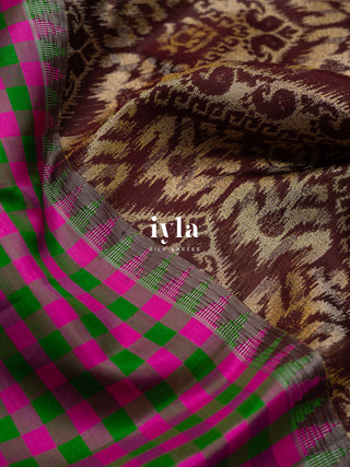 The Walnut Brown Ikkat weave Kanjeevaram