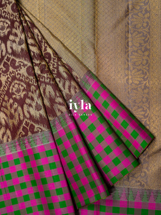 The Walnut Brown Ikkat weave Kanjeevaram