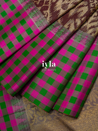 The Walnut Brown Ikkat weave Kanjeevaram