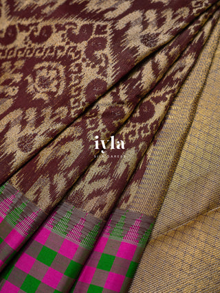 The Walnut Brown Ikkat weave Kanjeevaram