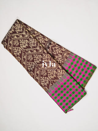 The Walnut Brown Ikkat weave Kanjeevaram