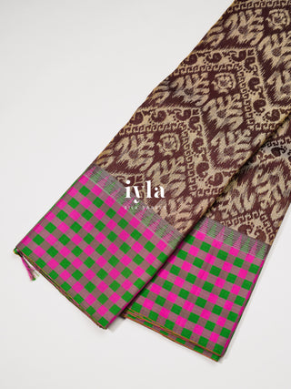 The Walnut Brown Ikkat weave Kanjeevaram