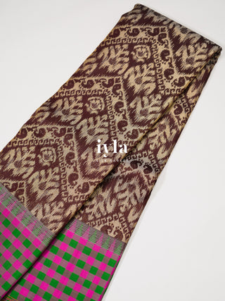 The Walnut Brown Ikkat weave Kanjeevaram