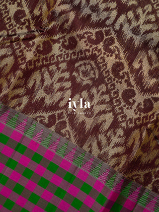 The Walnut Brown Ikkat weave Kanjeevaram