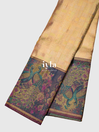 The Whimsical Peacock Dream Kanjeevaram in Vanilla Cream | Pre-Order