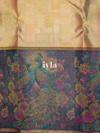 The Whimsical Peacock Dream Kanjeevaram in Vanilla Cream | Pre-Order