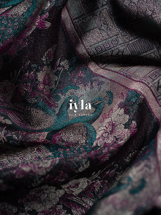 The Whimsical Peacock Dream Kanjeevaram in Retro Silver