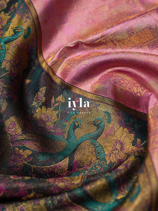 The Whimsical Peacock Dream Kanjeevaram in Pink