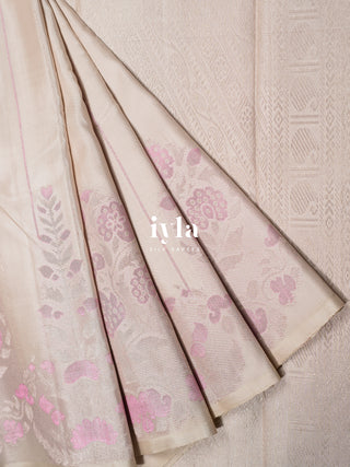 The Pearl White Bloom Affair Kanjeevaram