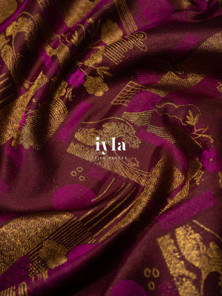 The Art of Japan Silk Saree in Boysenberry