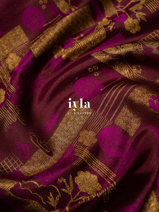 The Art of Japan Silk Saree in Boysenberry