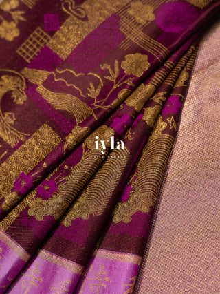 The Art of Japan Silk Saree in Boysenberry