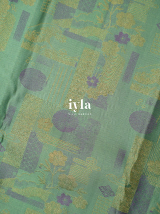 The Art of Japan Silk Saree in Sea Foam Green