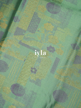 The Art of Japan Silk Saree in Sea Foam Green