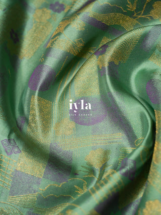 The Art of Japan Silk Saree in Sea Foam Green