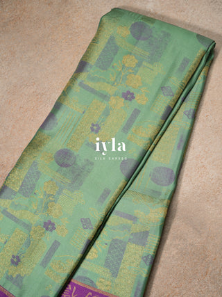 The Art of Japan Silk Saree in Sea Foam Green