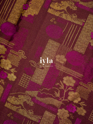 The Art of Japan Silk Saree in Boysenberry