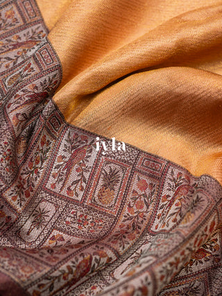 The Birds of Paradise Silk Saree in Apricot Peach