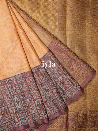 The Birds of Paradise Silk Saree in Apricot Peach