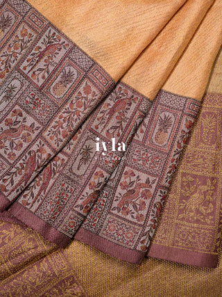 The Birds of Paradise Silk Saree in Apricot Peach