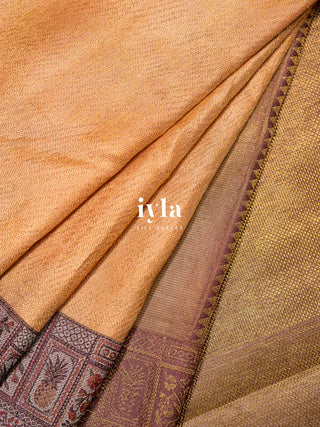 The Birds of Paradise Silk Saree in Apricot Peach