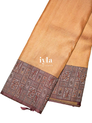 The Birds of Paradise Silk Saree in Apricot Peach