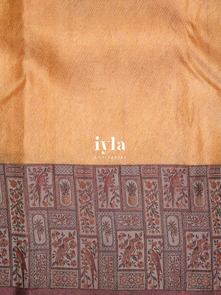 The Birds of Paradise Silk Saree in Apricot Peach