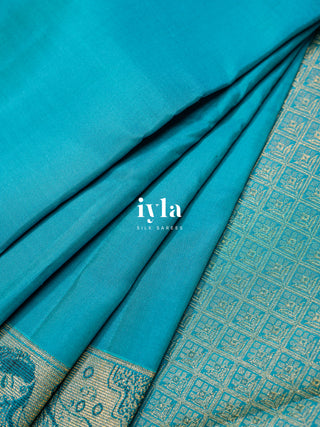 The Autumn Willow Princess Kanjeevaram in Aqua Blue