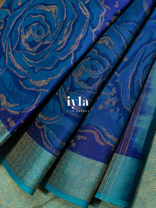 The Damask Bloom Kanjeevaram in Ultramarine Blue
