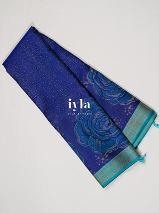 The Damask Bloom Kanjeevaram in Ultramarine Blue
