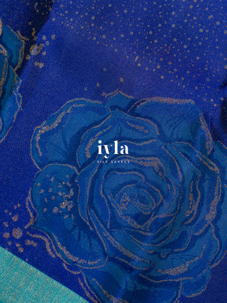 The Damask Bloom Kanjeevaram in Ultramarine Blue