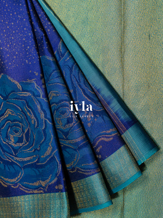 The Damask Bloom Kanjeevaram in Ultramarine Blue