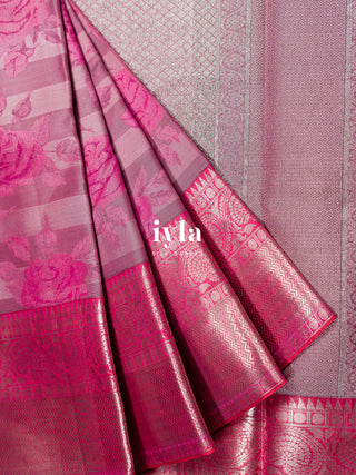 The Bonica Rose Bush Kanjeevaram in Bubble Gum Pink