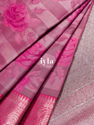 The Bonica Rose Bush Kanjeevaram in Bubble Gum Pink