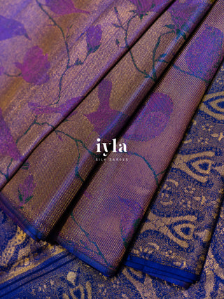 The Birds on Blooming Magnolia Kanjeevaram in Chartreuse Green