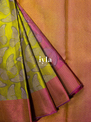 The Butterfly Weave Kanjeevaram in Chartreuse Green