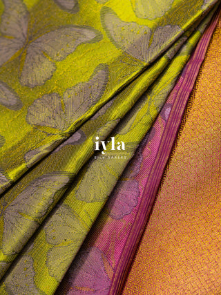 The Butterfly Weave Kanjeevaram in Chartreuse Green
