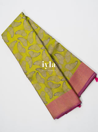 The Butterfly Weave Kanjeevaram in Chartreuse Green