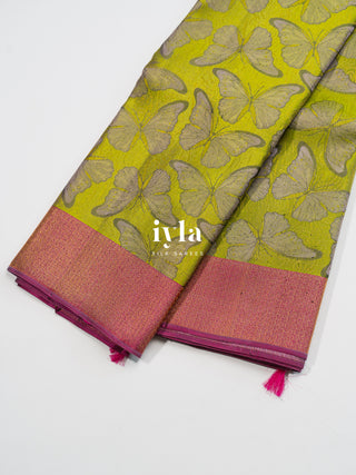 The Butterfly Weave Kanjeevaram in Chartreuse Green