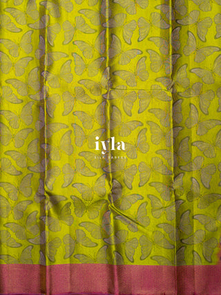 The Butterfly Weave Kanjeevaram in Chartreuse Green