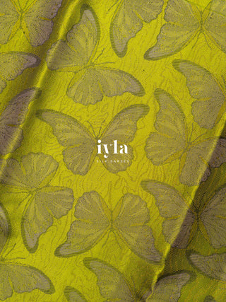 The Butterfly Weave Kanjeevaram in Chartreuse Green