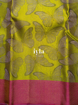 The Butterfly Weave Kanjeevaram in Chartreuse Green