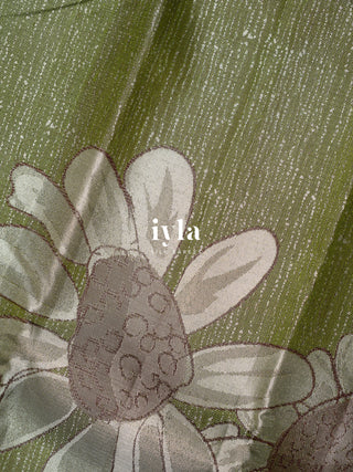 The Handdrawn Sunflowers Kanjeevaram in Forest Olive