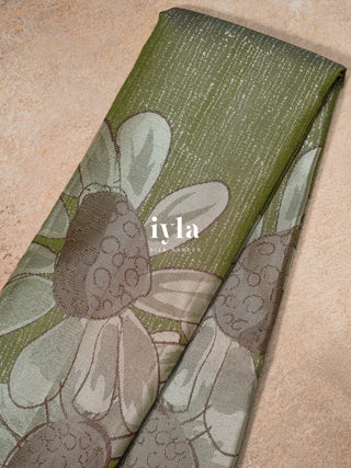 The Handdrawn Sunflowers Kanjeevaram in Forest Olive