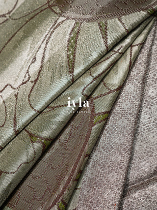 The Handdrawn Sunflowers Kanjeevaram in Forest Olive